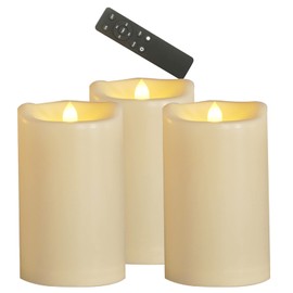 EZiGarden 4"x8"Battery Operated Flameless LED Pillar Candle, Outdoor Waterproof Flickering Light with Remote & Timer for Christmas Wedding Party Home Decoration, Set of 3