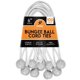 Xpose Safety Bungee Ball Cords 6" 100 Pack Heavy Duty White Stretch Rope with Ball Ties for Canopies, Tarps, Walls, Cable Organization