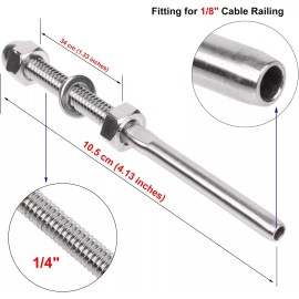 Kuahome T316 1/8" Stainless Steel Swage Threaded Tensioner End Fittings Cable Railing - 1Pc
