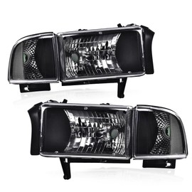 PIT66 LED Headlights,Compatible with 1994-2002 Dodge Ram 1500 2500 3500 Headlamps Assembly Clear Lens Black Housing Clear Reflector