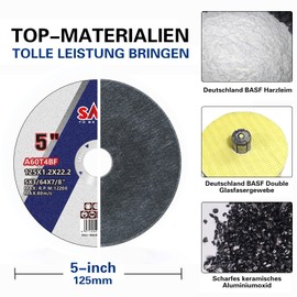 SALI Cutting Disc Diameter 125 x 1.0 x 22.23 mm for Angle Grinder Metal, Steel, Stainless Steel Operation up to speeds 12200 and 80 M/S Pack of 10
