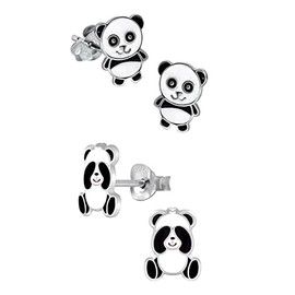 Panda Bear Earrings - 925 Sterling Silver - Set of 2 Pairs