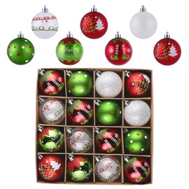 Victor's Workshop Pack of 16 Christmas Baubles for Christmas Decoration, 6 cm Christmas Tree Baubles with Gift Package, Christmas Tree Decorations with Hanger, Red Green White Theme