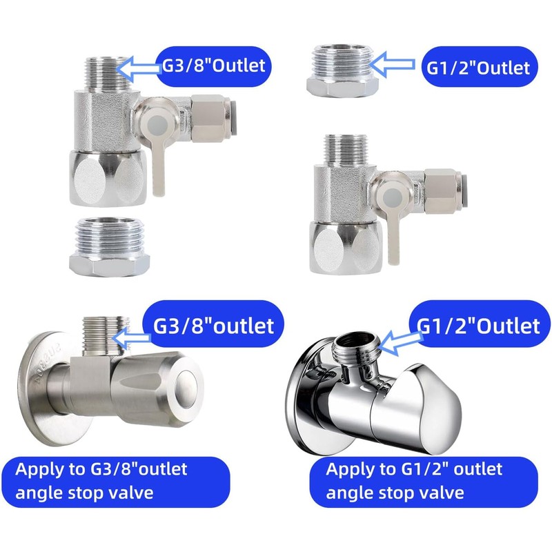 Feed Water Adapter Water Line Splitter,Brass Water Supply Valve,Faucet Valves,Feed