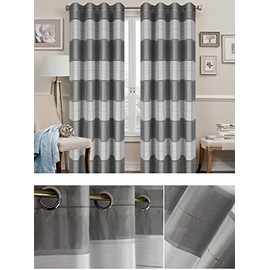 FK-Lampem AGV Set of 2 x Decorative Curtains with Eyelets / Semi-Transparent / 145 x 245 cm / Striped Colours