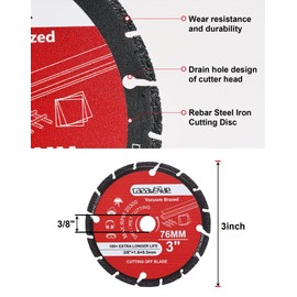 Casaverde 76mm Diamond Cutting Wheel for Metal,3" Rebar Diamond Cutting Blade with 3/8" Arbor for Cutting Rebar,Sheet Metal,Angle Iron,Stainless Steel
