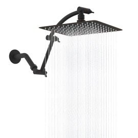 Hibbent All Metal cUPC Certified Rain Shower Head, 10'' High Pressure Rainfall Showerhead with 16" Shower Head Extension Arm, Brass Adjustable Shower Arm Extender, fixed Showerheads, Oil Rubbed Bronze