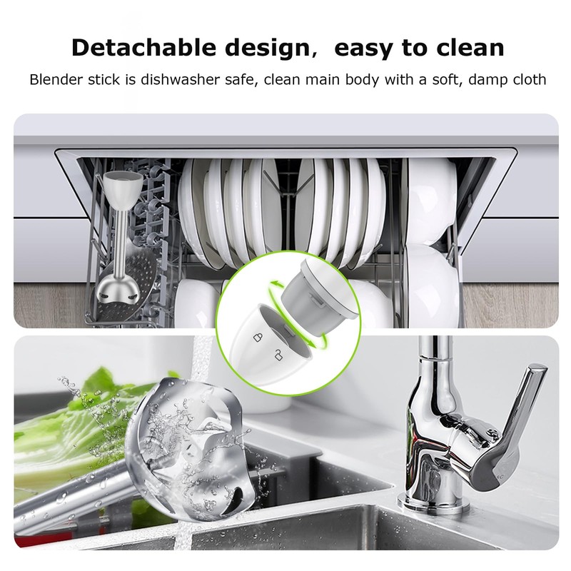 Bonsenkitchen Hand Blender, Immersion Blender with 2 Mixing Speed, 2-In-1