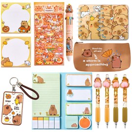 659Pcs Cute Capybara Stationery Set, Kawaii Animals Office Supplies Includes Fun Pencil Case Capybara Pen, Cartoon Mini Notebooks Card Case As Capybara Gifts for Girls