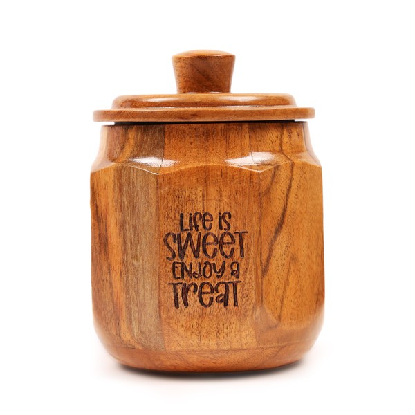 AMERINDIAN Acacia Wood Decorative Cookie Jar – Elegant & Multi-Purpose