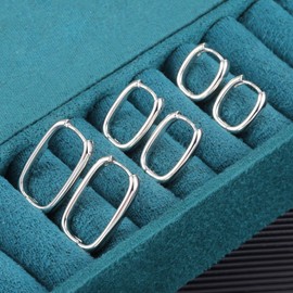 ALEXCRAFT 925 Sterling Silver Hoop Earrings for Women, 3 Pairs Small Square Shape Hoop Earrings Set, Sterling Silver Cartilage Huggie Hoop Geometric Quadrilateral Silver Hoop Earrings for Women