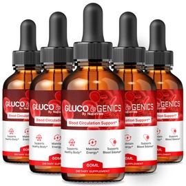 (5 Pack) GlucoGenics Drops – Premium Daily Liquid Formula with a Clean, Natural Blend to Help Maintain Balanced Levels, Circulation & Natural Flow | Easy-to-Use Gluco Genics Gotas (150 Servings)
