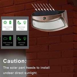 Solar Powered Step Lights (2-Pack) - Elegant Curved Modern Design with 4 LED. Energy efficient Constant Lighting Mode Provides Soft, White Light. Great for porches, Steps and Landscaping (Copper)