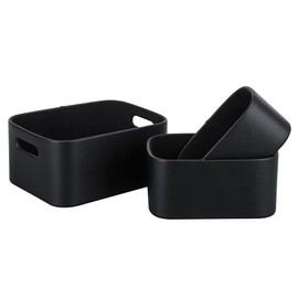 HofferRuffer Faux Leather Storage Baskets Bins with Velvet Lining for Organizing, Storage, Gifts, Set of 3 Nesting Shelf Baskets Decorative Storage Boxes for Home Organization (Black)
