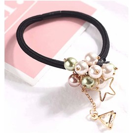 Hair Rubber Bands, Fashionable, Set of 13, Women's Hair Accessories, Hair Clip, Reddis, Ring Rubber, Simple, Cute, Rubber Ladies' Pearl Hair Band (Pink, Light Blue, Black), Plastic