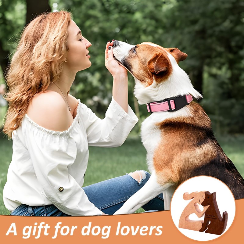 Smomend Man and Dog Wooden Statue Wooden Sculpture Dog Figurines