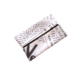 Travel Size Tissue Holder with Newsprint Pattern Fabric