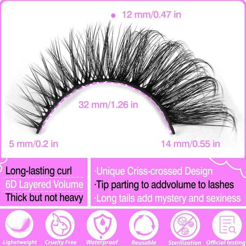 lashes Faux Mink 6D Dramatic Volume Strip False EyeLashes Fluffy