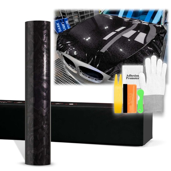 36"x60" (3FTx5FT) PET Marble Forged Carbon Fiber Textured Gloss Black