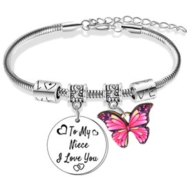 Wimeiren To My Niece Butterfly Charm Bracelet - I Love You Gifts for Niece Birthday & Christmas