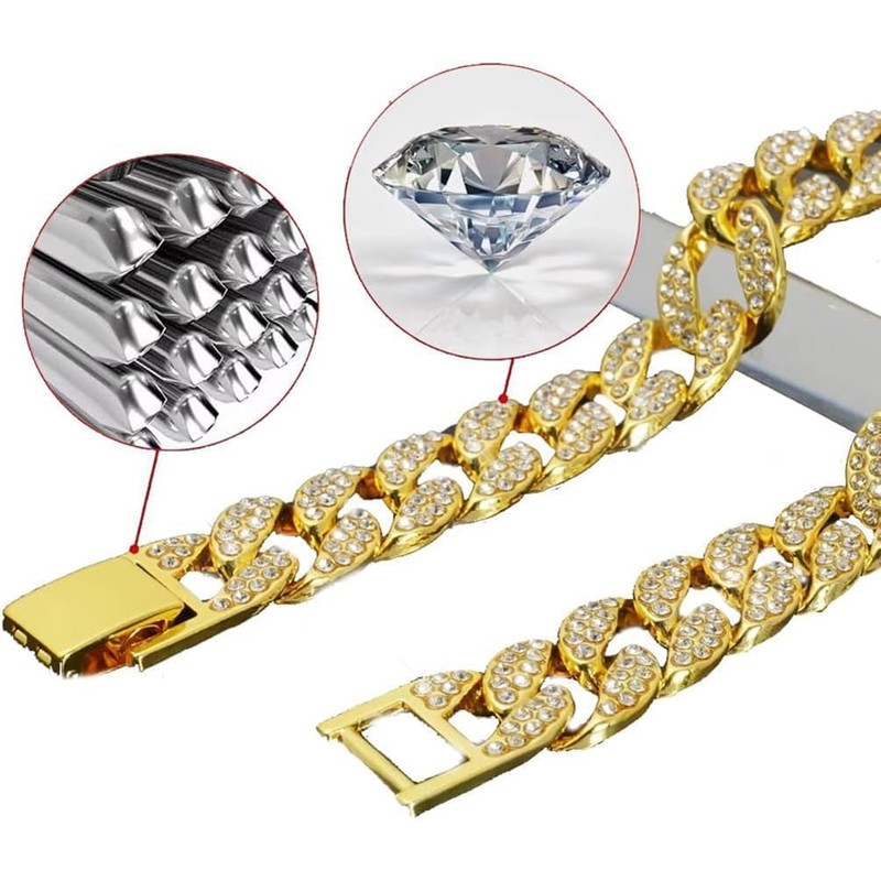 Chain Dog Collar, Bling Diamond Cuban Link Dog Collars Glitter