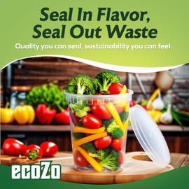 ecoZo 32 oz. Food Storage Containers with Lids [26 Sets] - Soup, Slime, Ice Cream, Freezer Meal Prep Containers | Microwave/Freezer/Dishwasher Safe | BPA Free | Leak-Proof