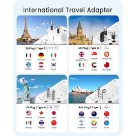 LENCENT Adaptador Universal de Viaje, GaN III 100W Adaptador Internacional con 2 USB QC4.0&2 USB-C PD3.0 Carga Rápida, Cargador Mundial para Teléfono Móvil, Portátil, Adaptador Enchufe A/C/G/I, Blanco