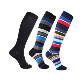 JAVIE Multi Stripes 80% Comfy Merino Wool Compression Socks (15-20mmHg) Knee High for Women & Men Running and Travel