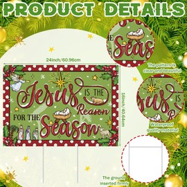 24 x 16 Inch Jesus Is the Reason for the Season Sign with H Stake Christmas Holy Nativity Yard Sign Outdoor Decorations Religious Lawn Decor for Xmas Holiday Church Party Decoration (Vintage)