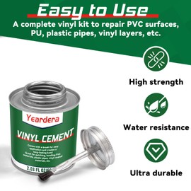 Vinyl Cement, High Strength Vinyl Glue, Waterproof PVC Cement, High Strength Pool Patch Repair Kit Underwater for a Variety of Inflatables, Pool Liners, Tarps, Hot Tubs, Air Mattresses(2.03oz)