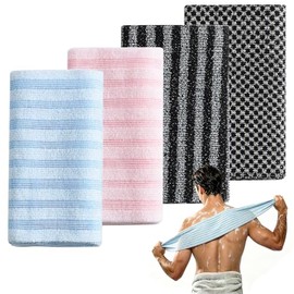 4 Toallas Exfoliantes para Espalda, Toalla Japonesa de Baño de Doble Cara, Zacate y Estropajo para Cuerpo, Esponja Corporal para Baño, Rica Espuma, Se
