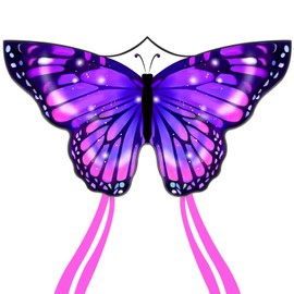 Flying Hoofer Large Butterfly Kite for Adults and Kids Ages 4-8 & 8-12 Easy to Fly, 55''X28'' Single Line Kite for Outdoor, Park or Beach.(Purple)