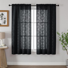 OWENIE Sheer Black Curtains 63 Inch Length 2 Panels Set, Light Filtering Jacquard Clip Textured Window Curtain Panels for Nursery Room, Modern Rod Pocket Privacy Dining Room Curtains, 42x63 Inches