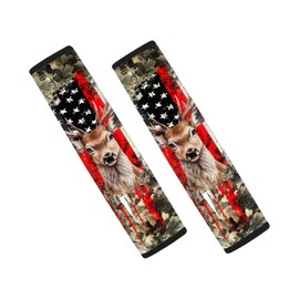 SEANATIVE Deer American Flag Print 2 Pieces Kids Car Seat Belt Cover Safety Belt Cushion Car Seat Belt Pad Car Seat Shoulder Protector Pillow Belt Cover Pad for Women