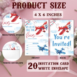 SIXEIGHT Boy Airplane Birthday Invitations, How Time Flies Party Invitations, 20 Fill-in Style Invites with Envelopes for Girls Boys, Airplane Birthday Party Favor & Decoration (4"x6")-D16