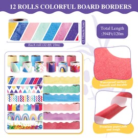 Qilery 12 Rolls Classroom Border for Bulletin Board Sets, 394 ft Combination Bulletin Board Border Decoration for Spring Summer Office School Classroom Chalkboard Whiteboard Decor(Watercolor Style)