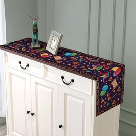 Linen Happy Purim Table Runner Jewish Carnival Holiday Decoration Home Kitchen Dining Room Table Decor 13x72''