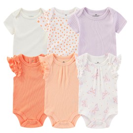 Ruliby Baby Girl Bodysuit Ribbed Short Sleeve Romper Infant Girls Clothes Set 6-9 Month