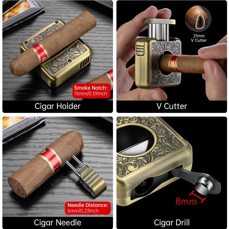 Stainless Steel Cigar Cutter Multifunctional Cigar Cutter with V-shaped Blade