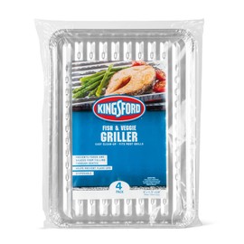 Kingsford Grilling Fish & Veggie Griller, Non-Stick Aluminum Grill Liner, Prevents Food from Falling through Grill Grates, 16" x 11.75" x 0.88", Pack of 4, Model: 6119994300