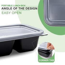 WDF 50 Pack Small Meal Prep Containers 3 Compartments with Lids - Disposable Snack Box Container - Disposable Bento Boxes - Reusable Travel Lunch Boxes for Office/Picnic/Microwave Safe