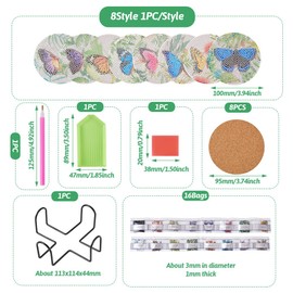 Cheriswelry 8pcs 5D DIY Diamond Painting Kits with Coaster Holder Butterfly Coaster Diamond Art Kit for Beginners Office Home Decoration