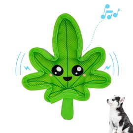 TOYGENICS - Funny Small Dog Toy w/Soft Squeaker & Crinkly, Durable Plush for Small Aggressive Chewers w/Light Stuffing (MJ The Leaf)