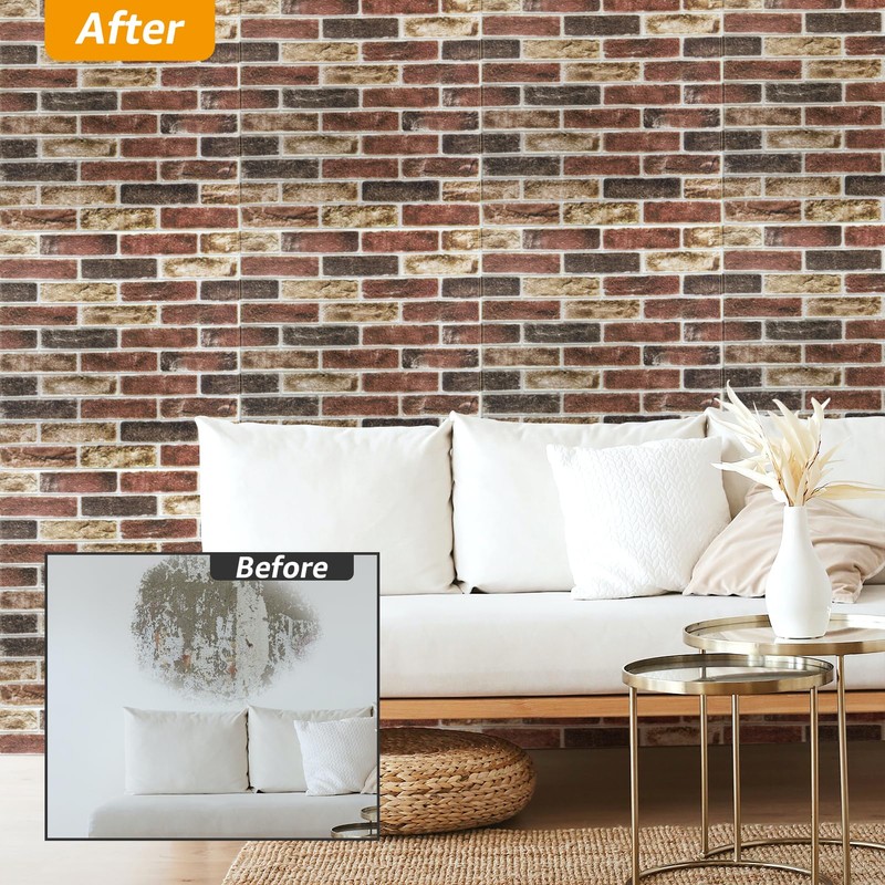 Art3d 10Pcs Large Size 52.5 Sq.FT 3D Self-Adhesive Foam Brick