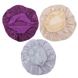 Vaguelly 3Pcs Wide Brimmed Bonnet for Women Elastic Band Sleeping Cap and Grey Designed for Curly Hair and Braids Reduces Breakage and Friction