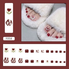 Toe Press on Nails with Designs, Artificial Acrylic Fake Nails for Toe, Glue on Toenails for Women, Full Cover Reusable False Toenails with Glue Set, Peel and Stick Nail Polish Designs for Toenails