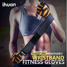 ihuan Ventilated Weight Lifting Gym Workout Gloves with Wrist Wrap Support for Men & Women, Full Palm Protection, for Weightlifting, Training, Fitness, Hanging, Pull ups (Orange, S)