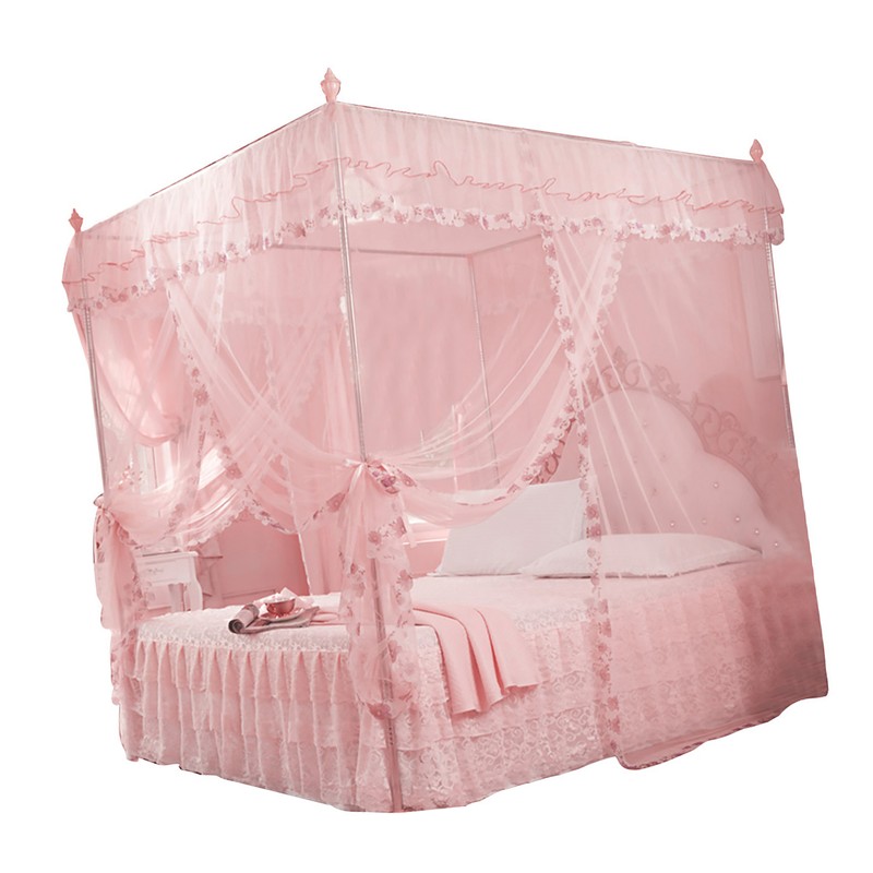 Luxury Princess 3 Side Openings Post Bed Curtain Canopy Netting