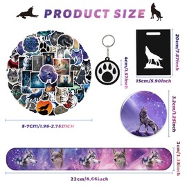 Wolf Party Favors 98 Pieces Galaxy Wolf Theme Birthday Party Supplies with Slap Bracelets, Stickers, Key Chains, Pin Badges and Gift Bags for Kids Boys Girls Wolf Birthday Party Decorations Supplies