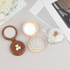 12 Pack Cute Bear Foldable Hair Brush with Mirror,Pocket-Sized Compact Mirror Comb,Mini Hair Brush Bulk,Portable Purse Brush for Travel (3 Colors)